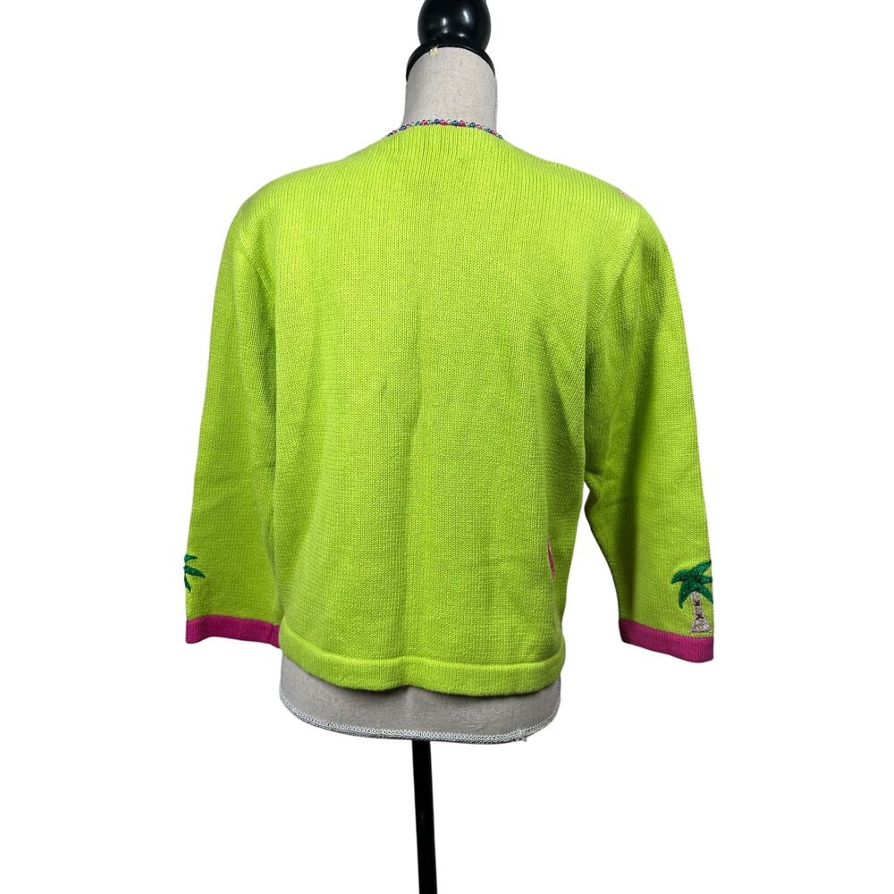 Jack B Quick Colorful Flamingo Florida Palm Sweater, size M, Pre-Loved, Dopamine - Picture 4 of 12